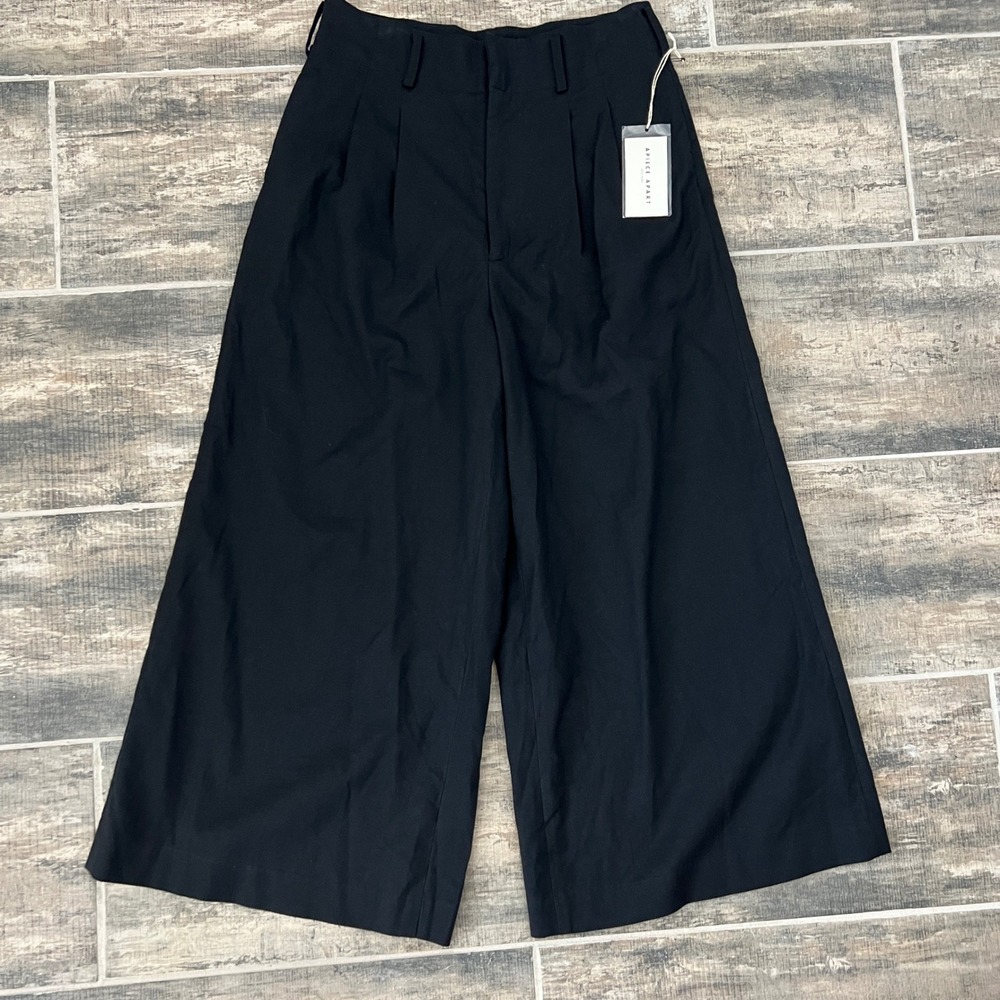 Apiece Apart Culottes Women 8 Black High Waisted Wide Leg Pleated Trousers